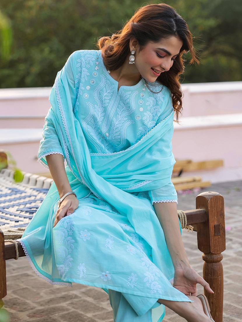 women three quarter sleeve kurta pant with dupatta set - 21925647 - Standard Image - 6