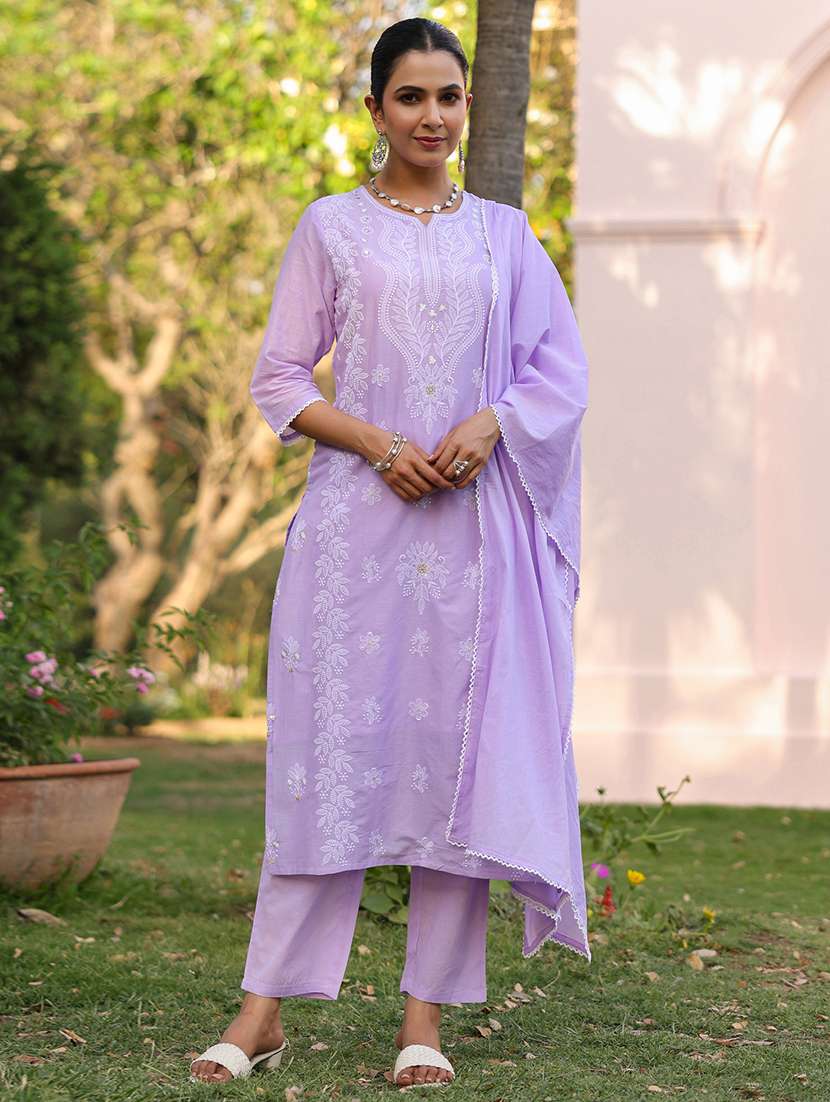 lavender cotton kurta pant  set