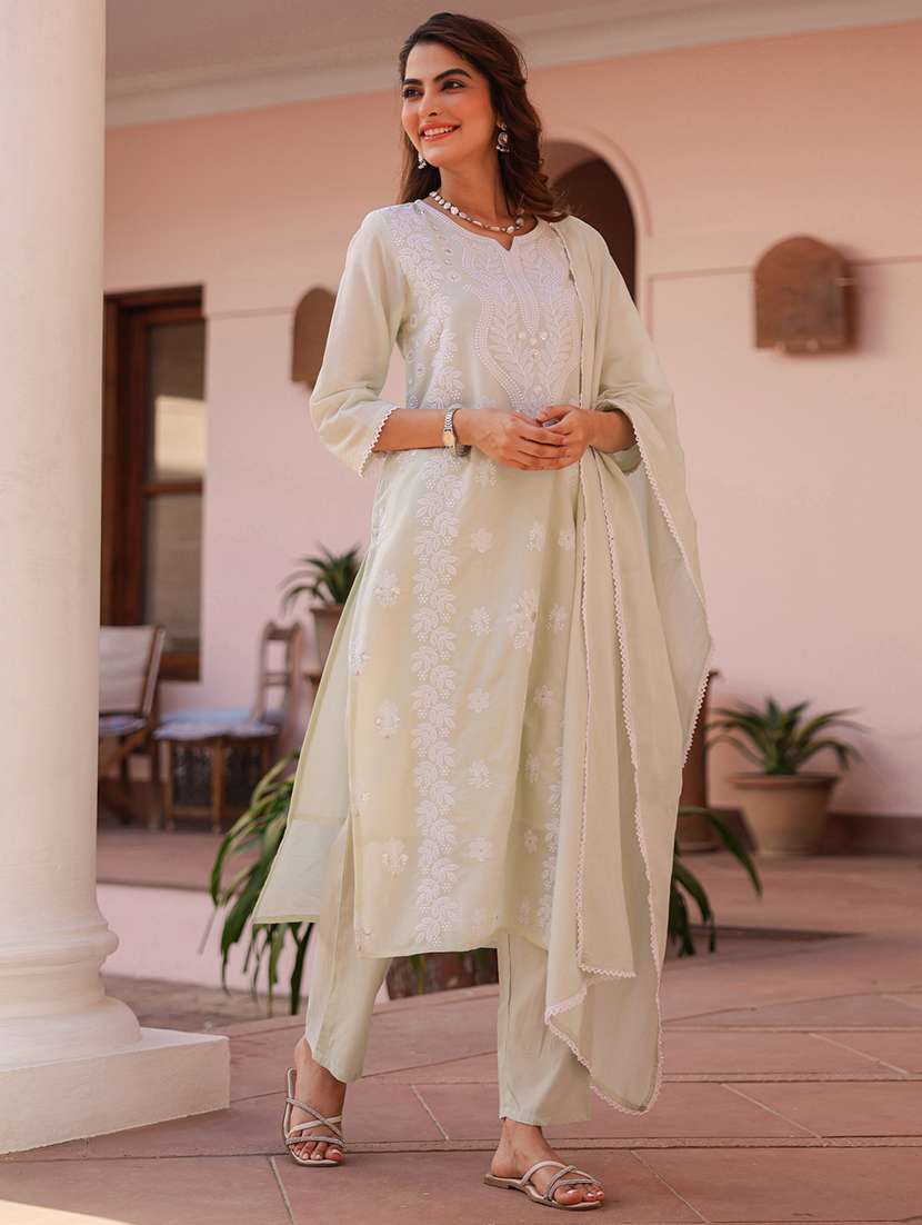 women three quarter sleeve kurta pant with dupatta set - 21925650 -  Standard Image - 1