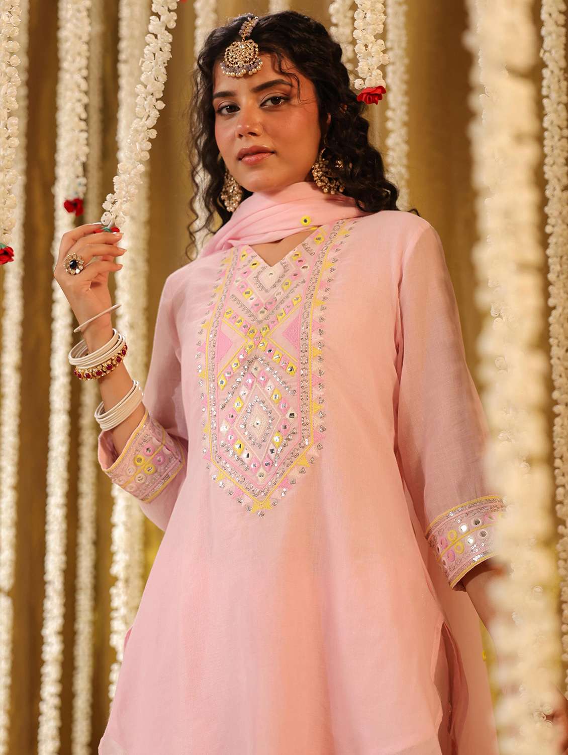 women three quarter sleeve kurta palazzo with dupatta set - 21925676 -  Standard Image - 6