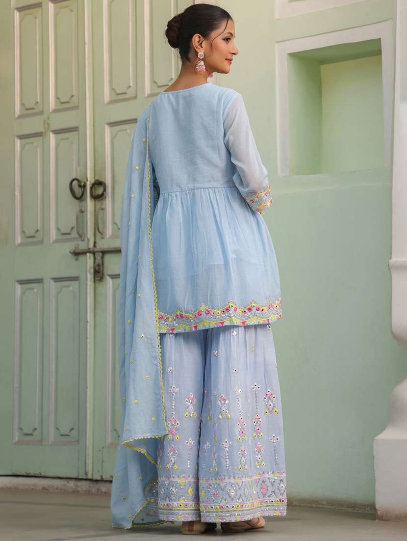 women three quarter sleeve kurta sharara with dupatta set - 21925678 -  Standard Image - 4