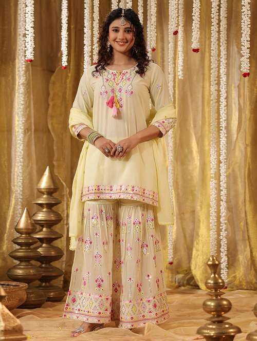 women three quarter sleeve kurta sharara with dupatta set - 21925679 -  Standard Image - 0