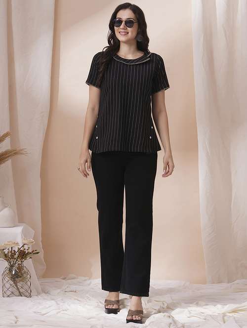women striped round neck regular top - 21925695 - Standard Image - 0