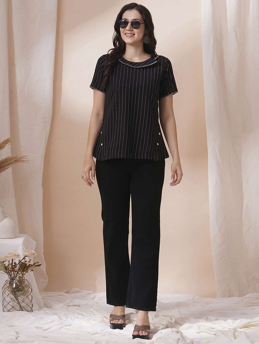 women striped round neck regular top - 21925695 - Zoom Image - 0