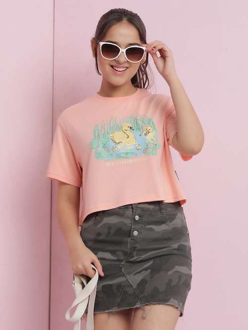 girls printed short sleeves crop tee - 21925719 -  Standard Image - 0
