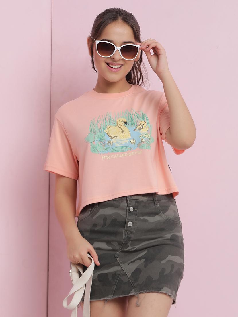 girls printed short sleeves crop tee