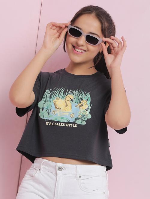 girls printed short sleeves crop tee - 21925720 - Standard Image - 0