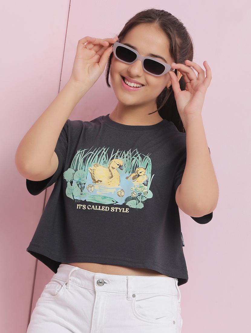 girls printed short sleeves crop tee - 21925720 - Zoom Image - 0