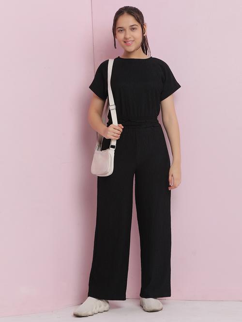 girls solid short sleeves full length jump suit - 21925724 - Standard Image - 0