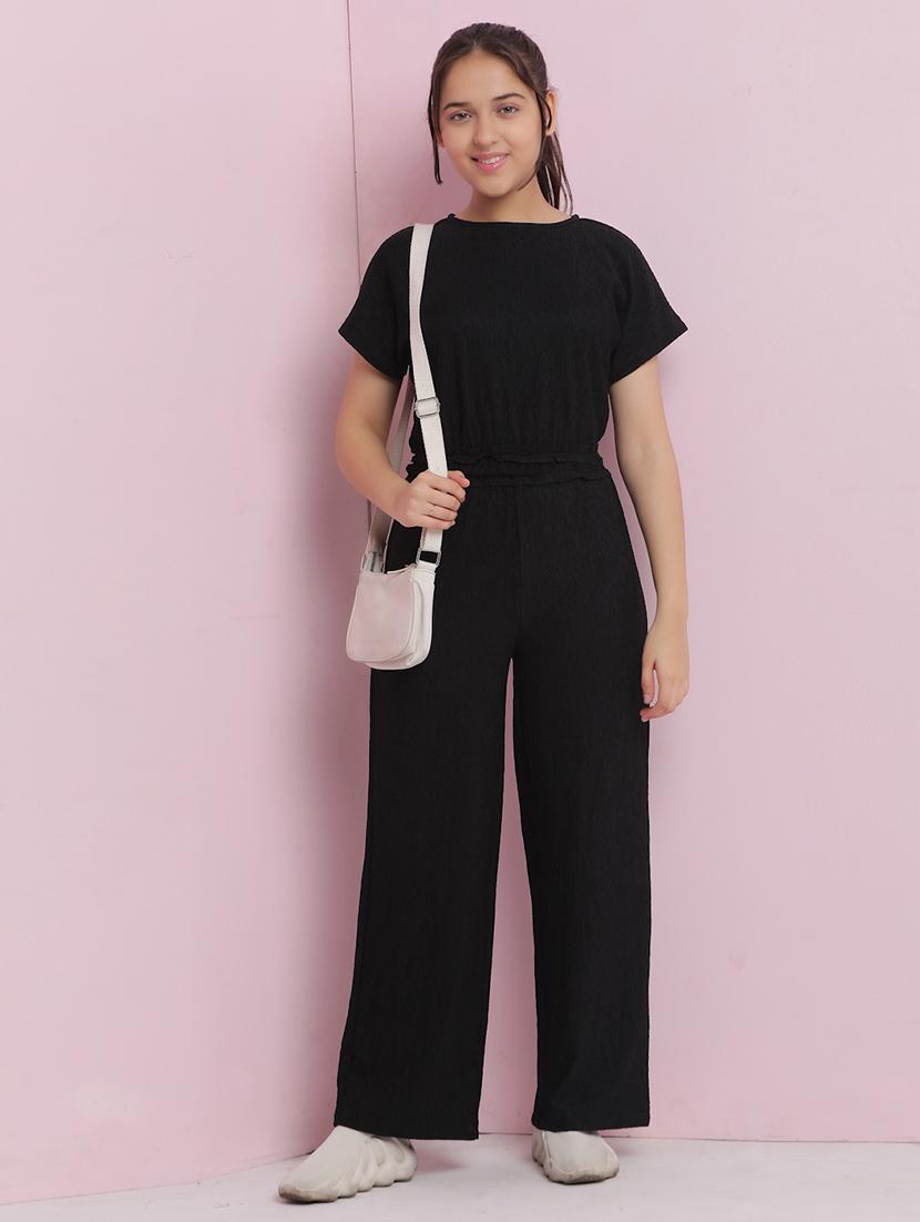 girls solid short sleeves full length jump suit - 21925724 - Zoom Image - 0