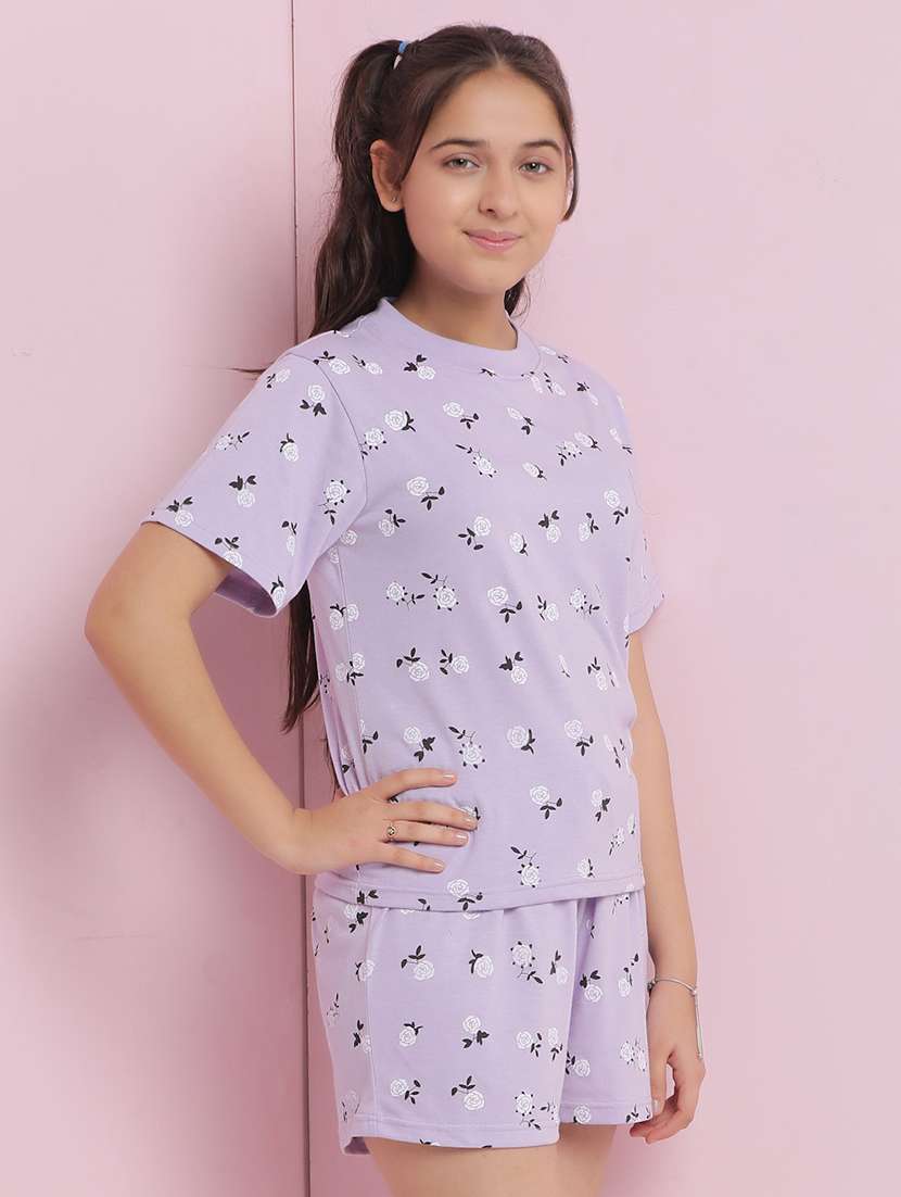 girls floral printed nightwear shorts set - 21925741 -  Standard Image - 1