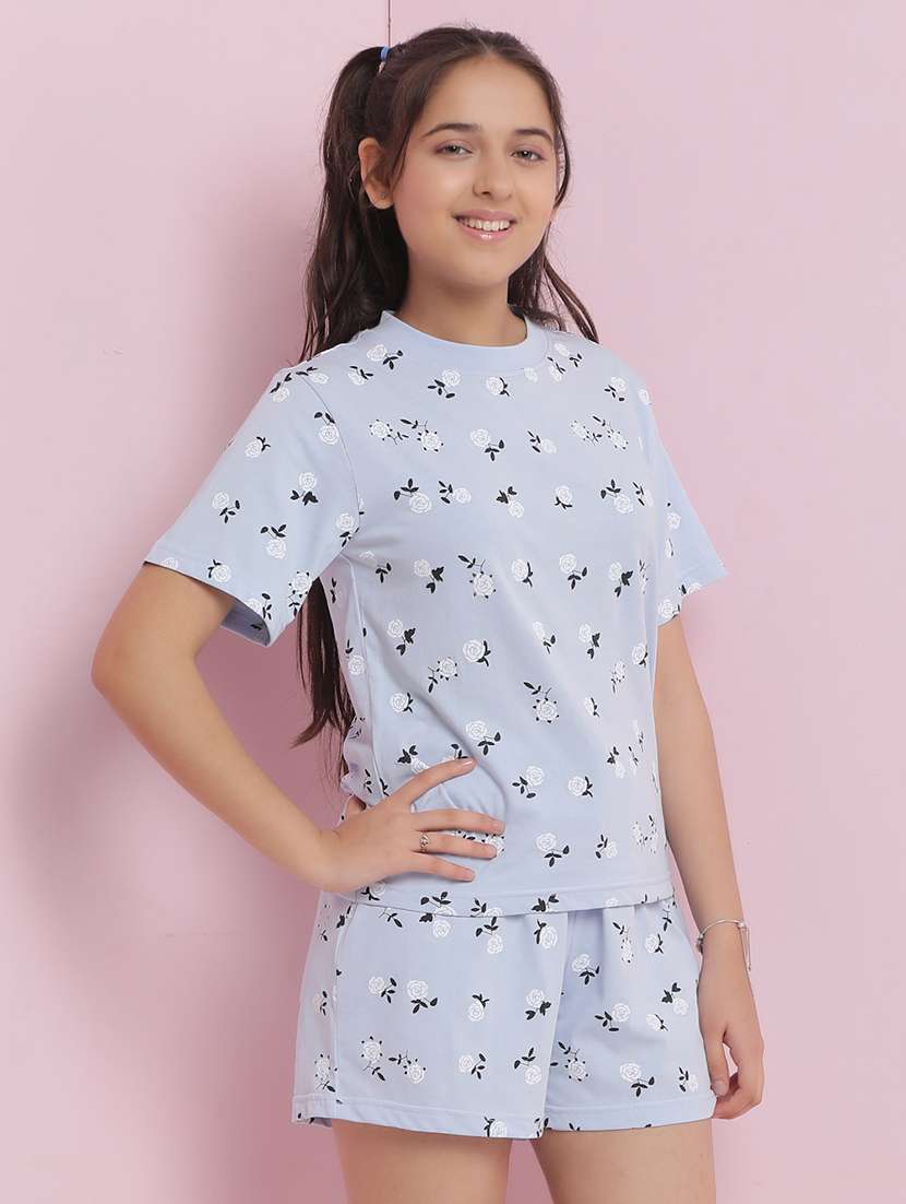 girls light blue floral print loungewear set - 21925742 -  Standard Image - 1