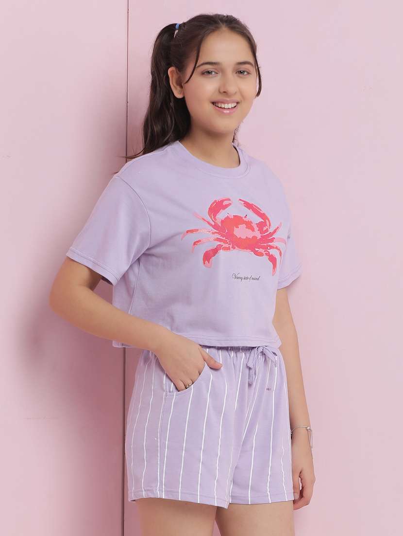 girls printed round neck shorts set nightwear - 21925746 -  Standard Image - 1