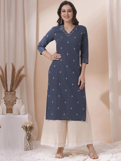 women three quarter sleeve straight kurta - 21925752 - Standard Image - 0