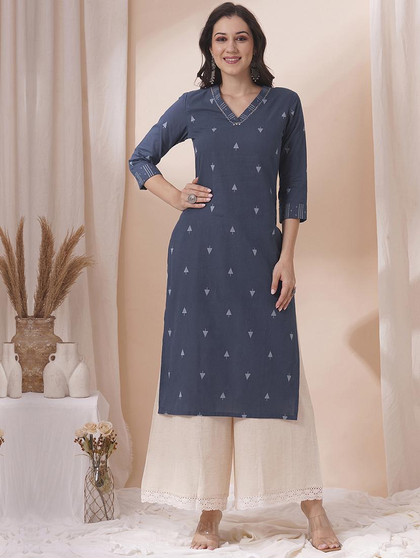 women three quarter sleeve straight kurta - 21925752 - Zoom Image - 0