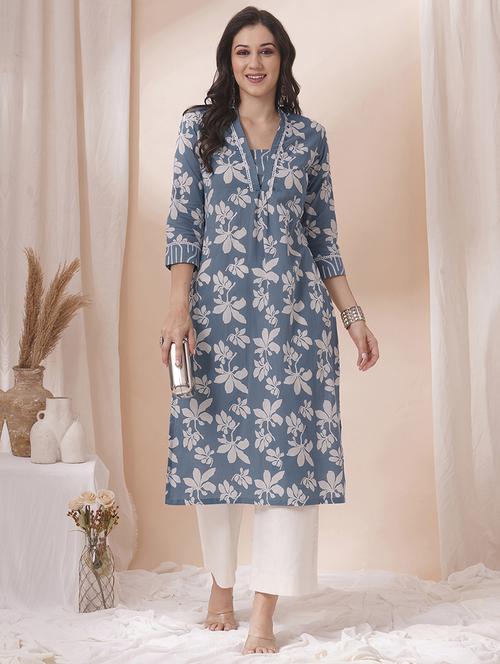women three quarter sleeve straight kurta - 21925756 - Standard Image - 0