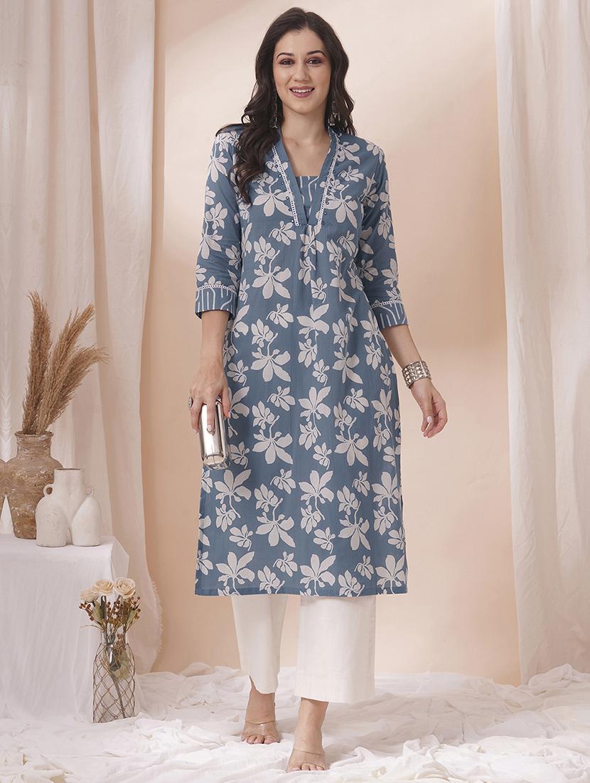 women three quarter sleeve straight kurta - 21925756 - Zoom Image - 0