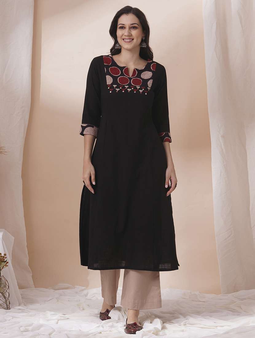 Women Three Quarter Sleeve A-line Kurta - 21925758 -  Standard Image - 1
