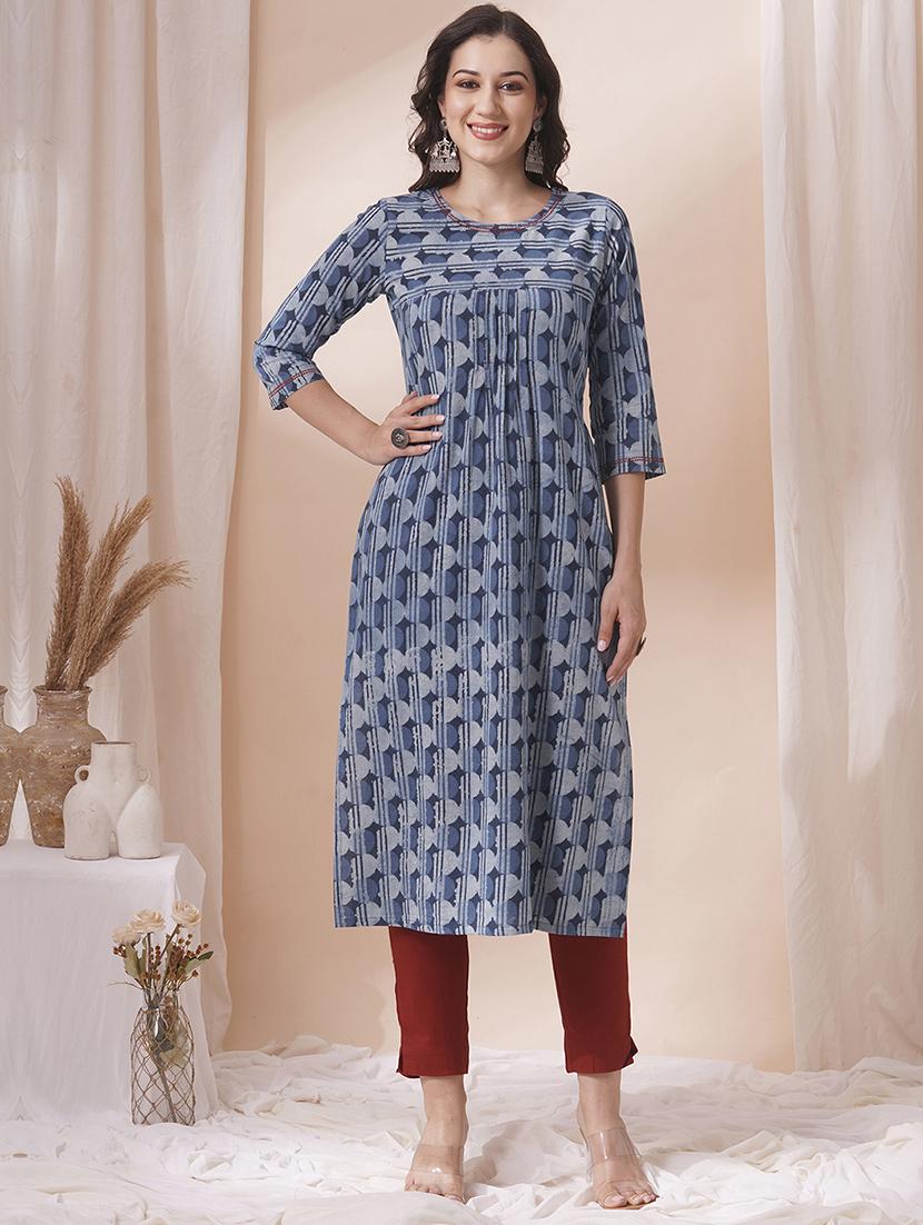 women three quarter sleeve straight kurta