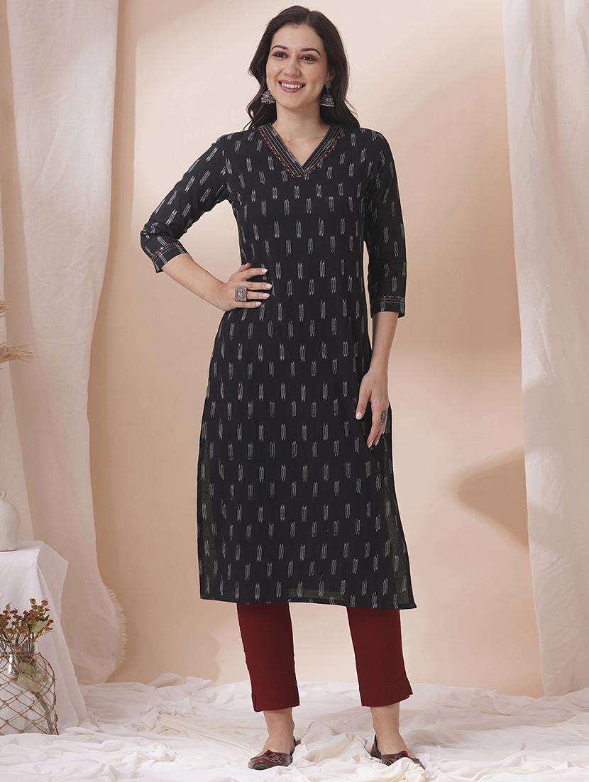women three quarter sleeve straight kurta - 21925763 - Zoom Image - 0