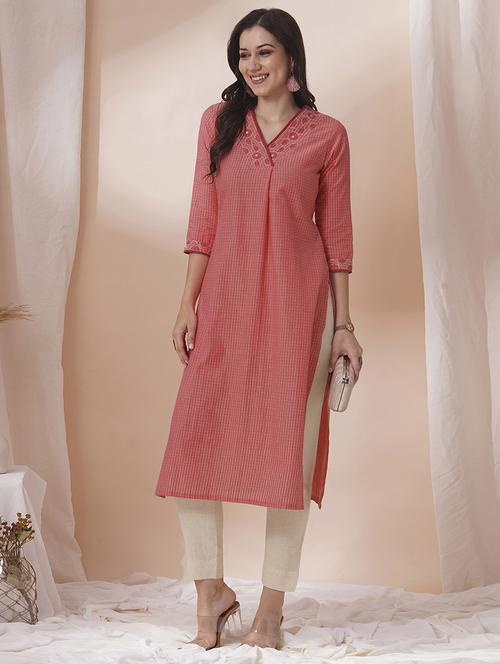 women three quarter sleeve straight kurta - 21925767 - Standard Image - 0