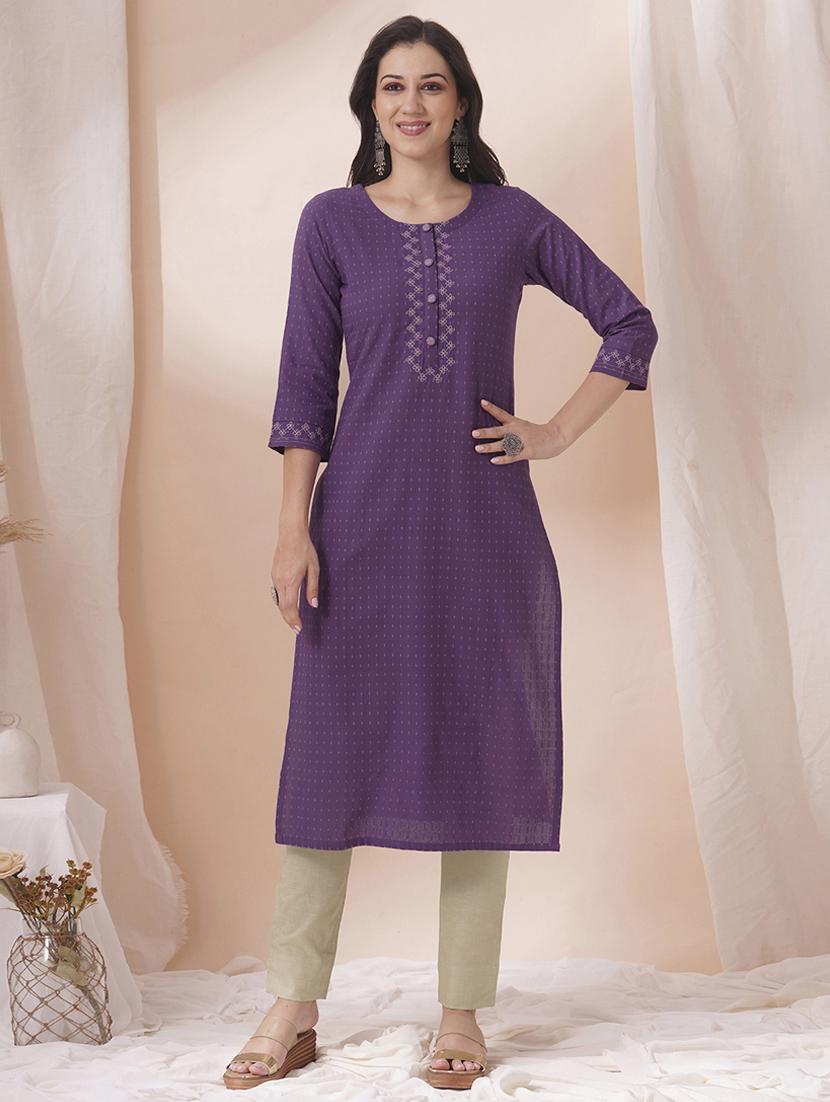 women three quarter sleeve straight kurta - 21925769 -  Standard Image - 1