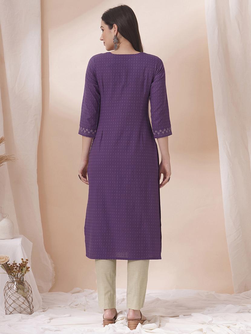 women three quarter sleeve straight kurta - 21925769 - Standard Image - 4