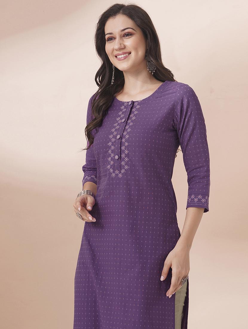 women three quarter sleeve straight kurta - 21925769 - Standard Image - 6