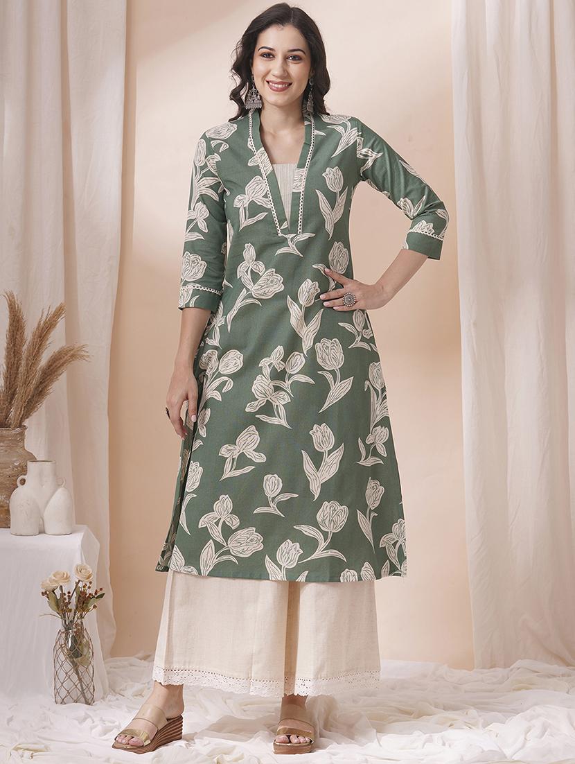 women three quarter sleeve a-line kurta - 21925777 -  Zoom Image - 0