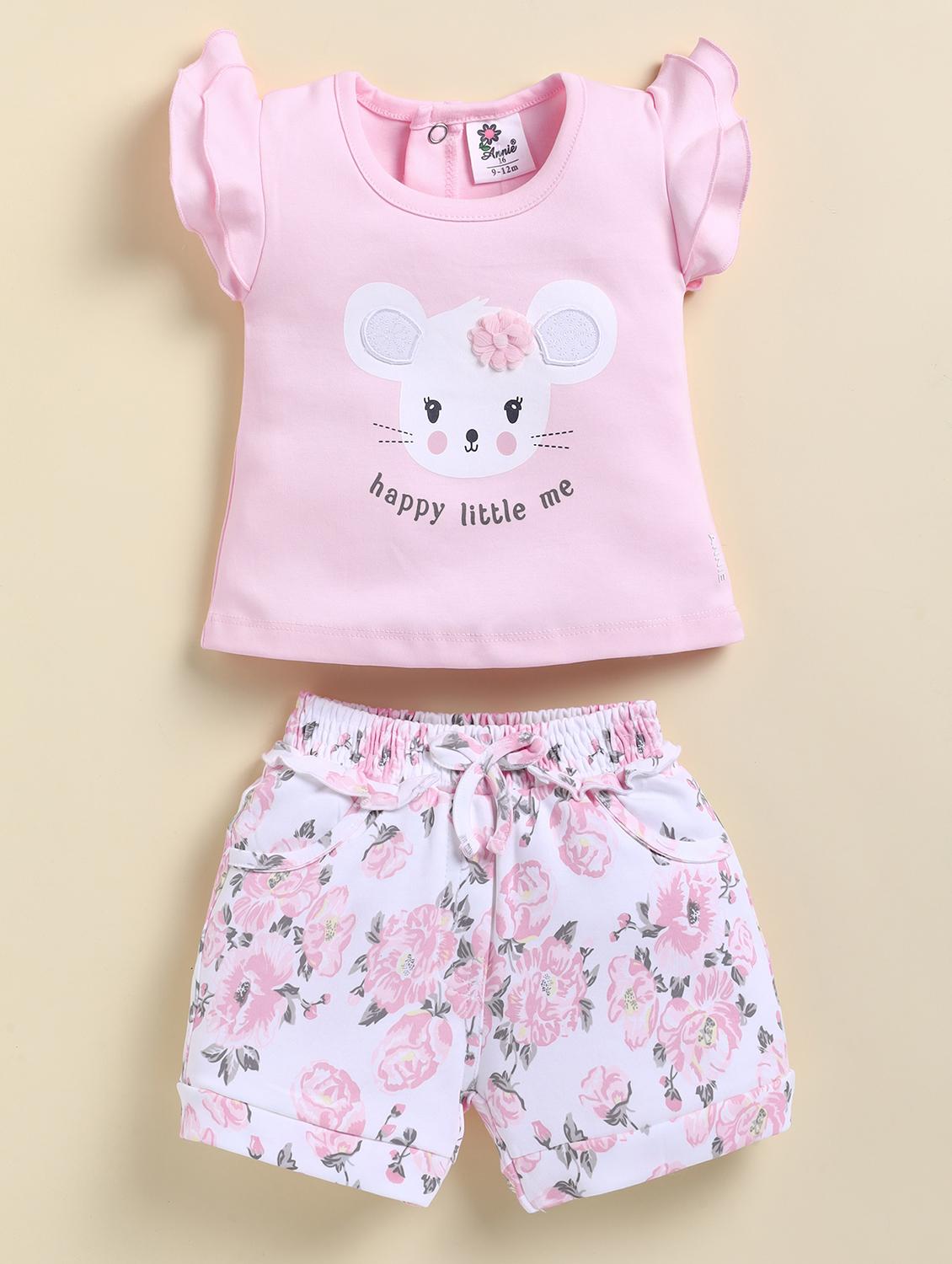 girls printed round neck shorts set - 21925802 - Standard Image - 1