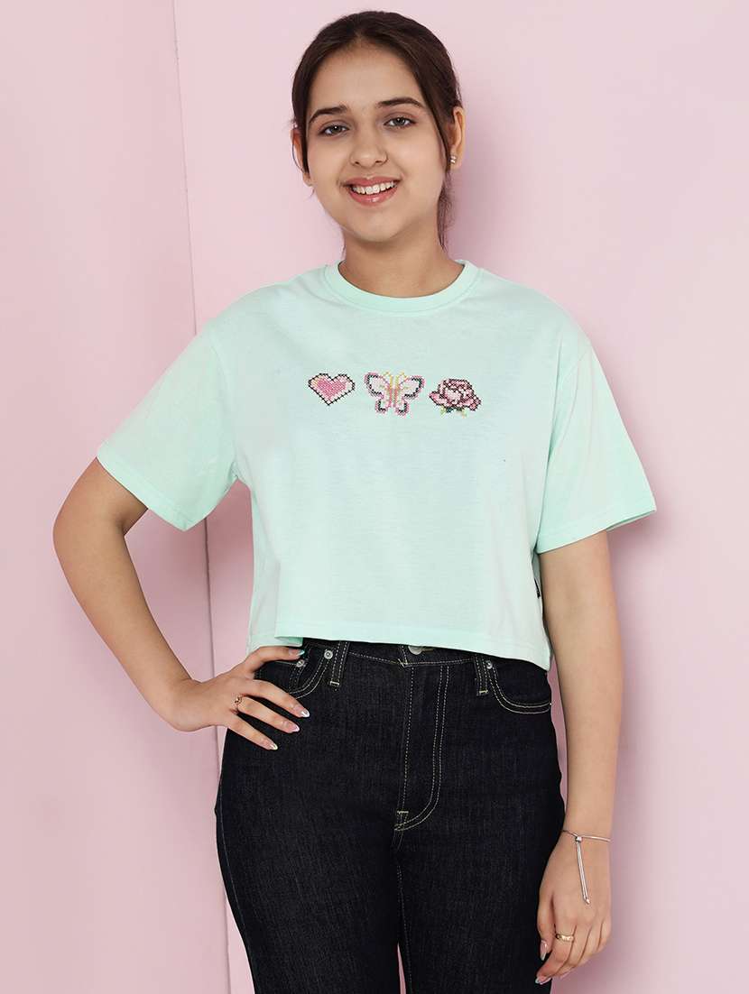 girls printed short sleeve crop tee - 21925815 -  Standard Image - 1