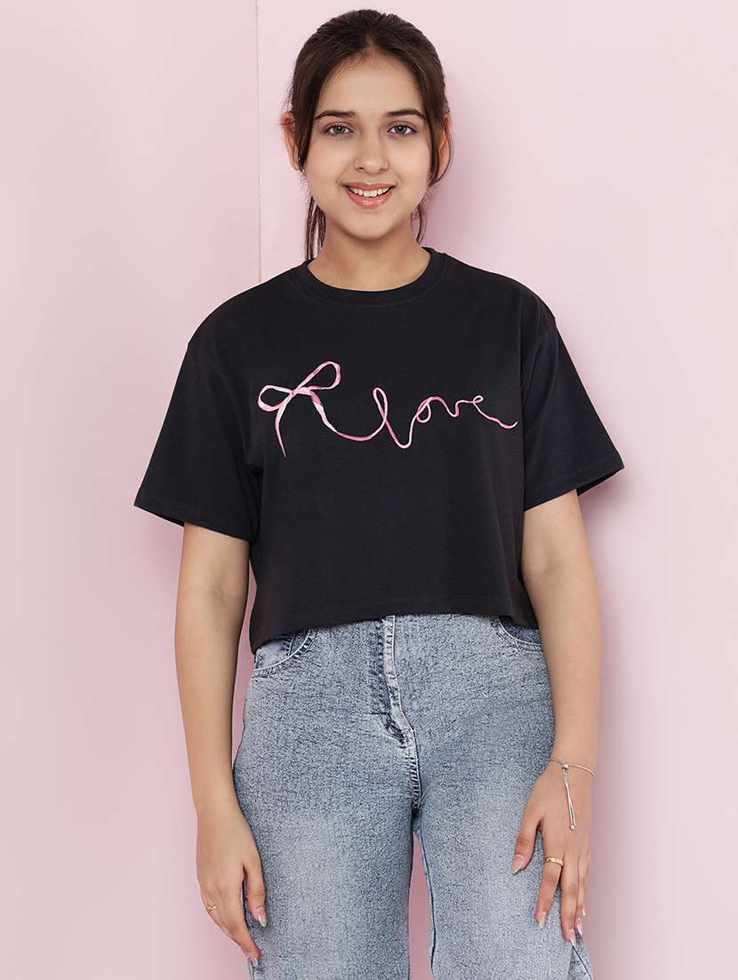 girls printed short sleeve crop tee - 21925819 -  Standard Image - 1