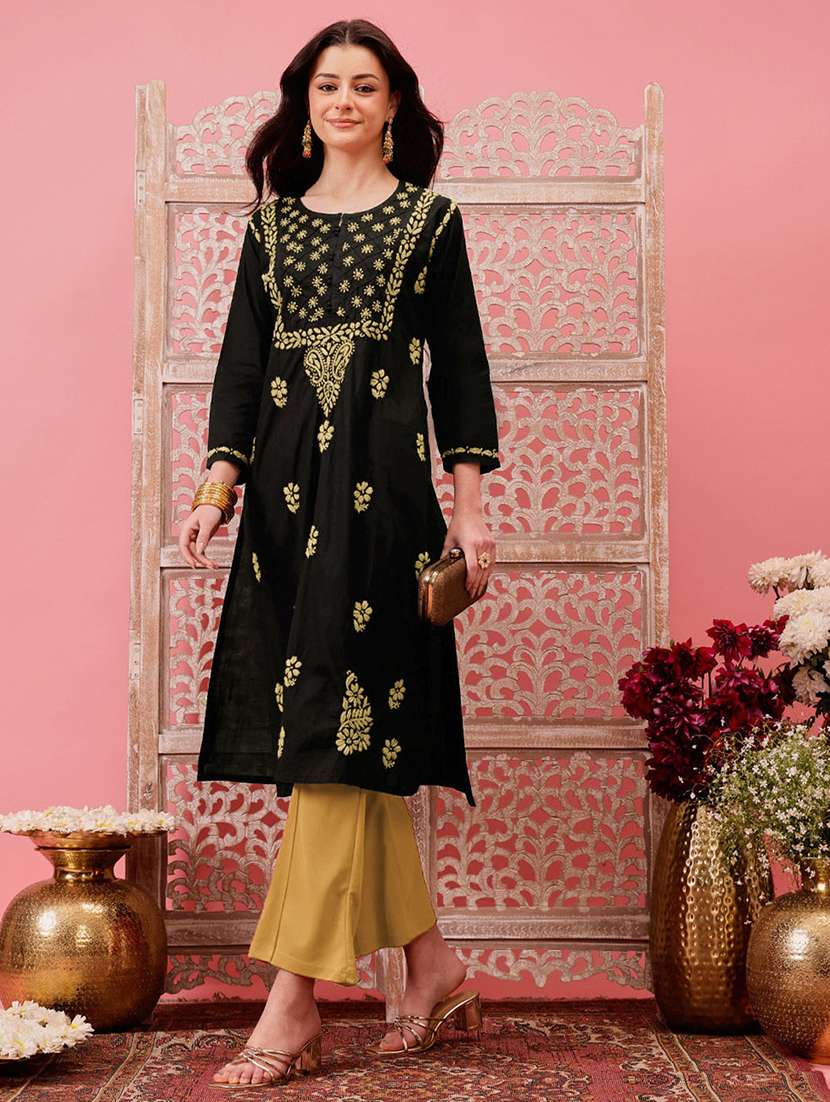 women chikankari long sleeve straight kurta - 21925835 -  Standard Image - 1