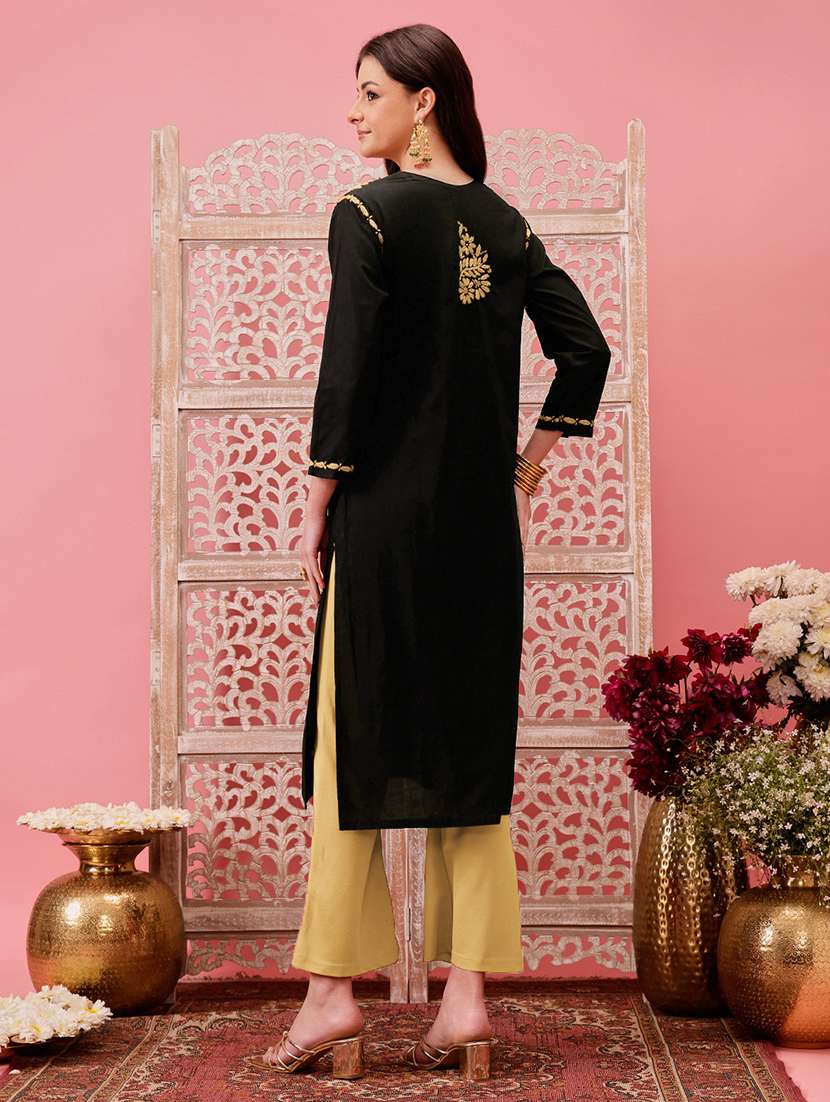 women chikankari long sleeve straight kurta - 21925835 -  Standard Image - 4