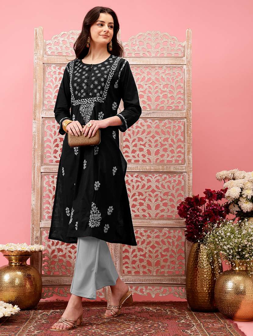 women chikankari long sleeve straight kurta - 21925836 -  Standard Image - 1
