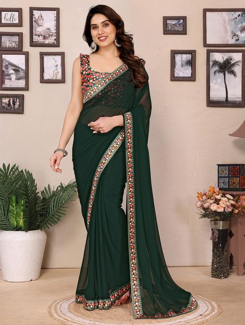 women solid with bordered saree with blouse - 21925870 -  Standard Image - 0