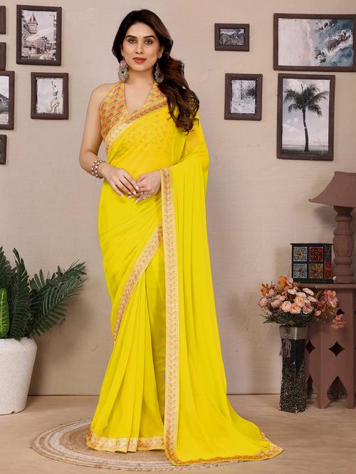 women solid with bordered saree with blouse - 21925871 -  Standard Image - 0