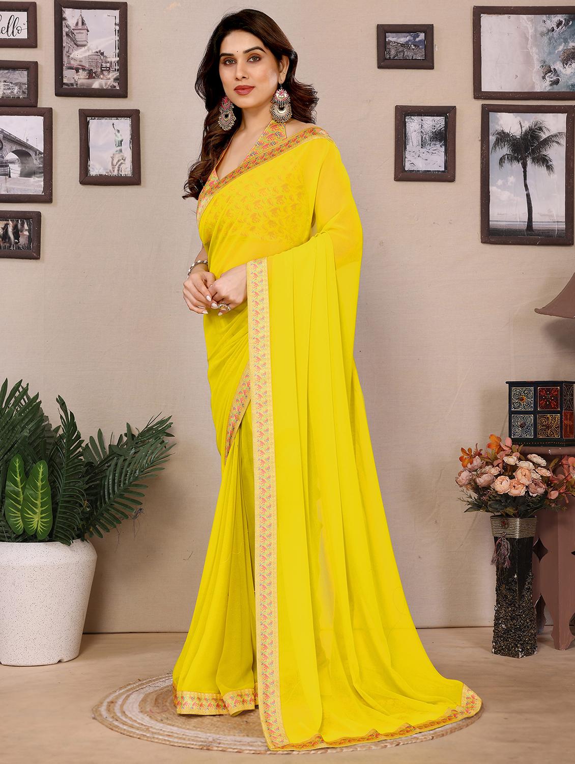 women solid with bordered saree with blouse - 21925871 -  Standard Image - 1
