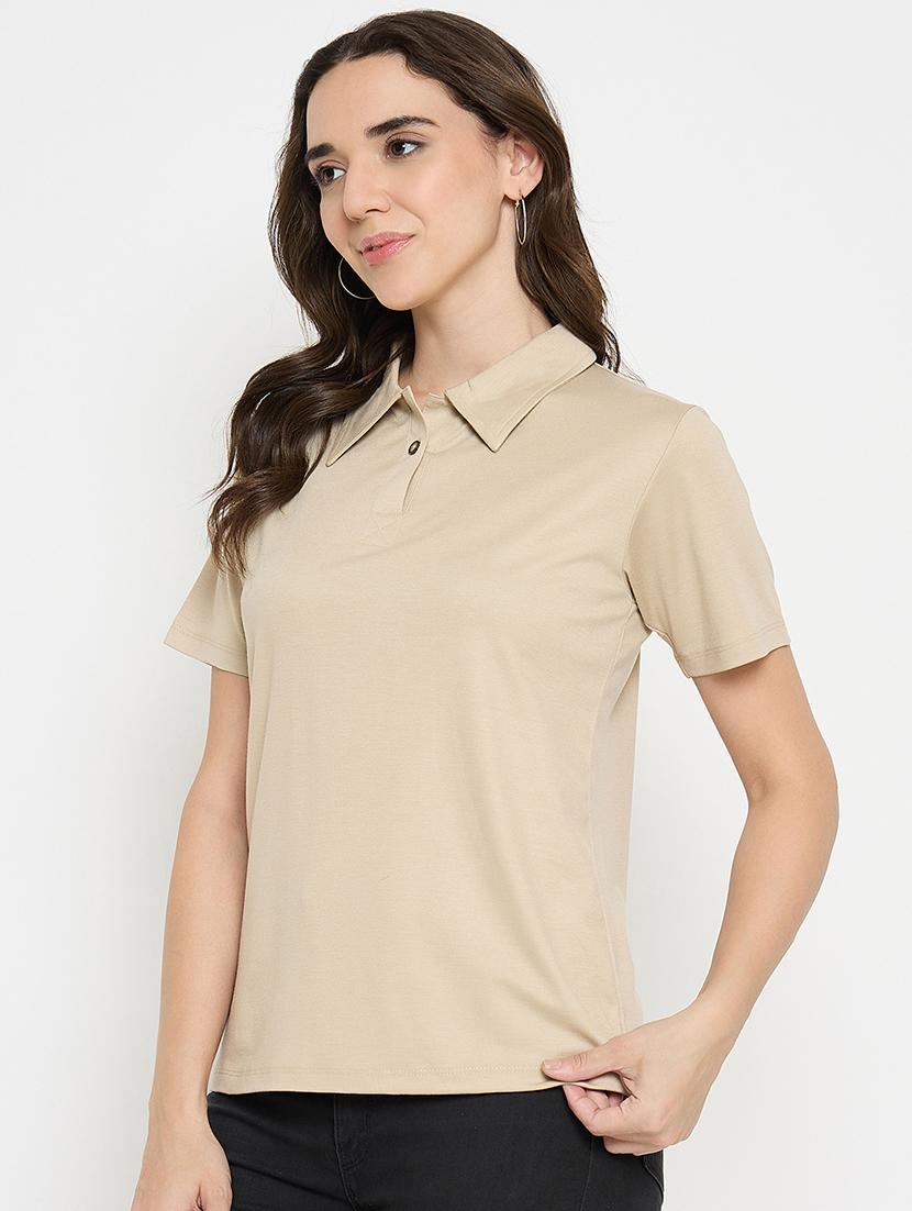 beige cotton blend plain tshirt - 21925876 - Standard Image - 1