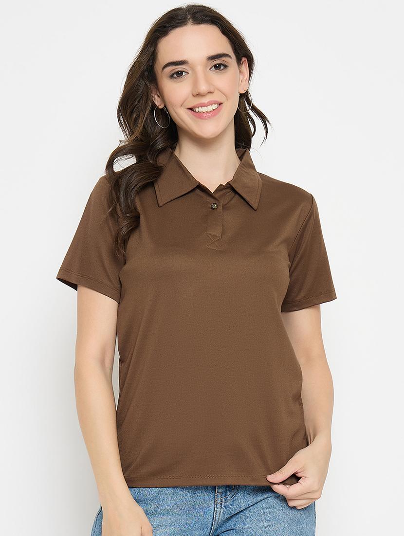 brown cotton blend plain tshirt - 21925877 - Zoom Image - 0