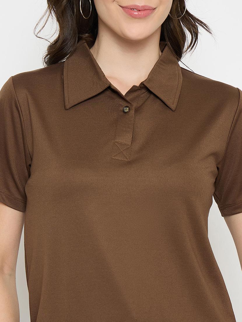 brown cotton blend plain tshirt - 21925877 - Standard Image - 4