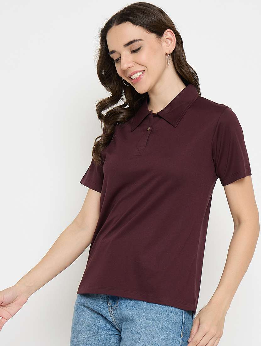 coffee brown cotton blend plain tshirt - 21925878 - Standard Image - 1