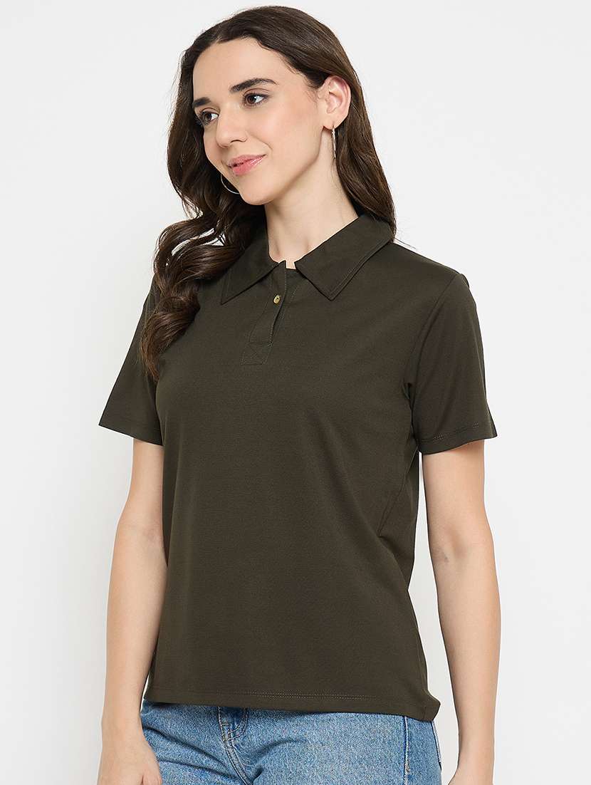 dark green cotton blend plain tshirt - 21925879 -  Standard Image - 1