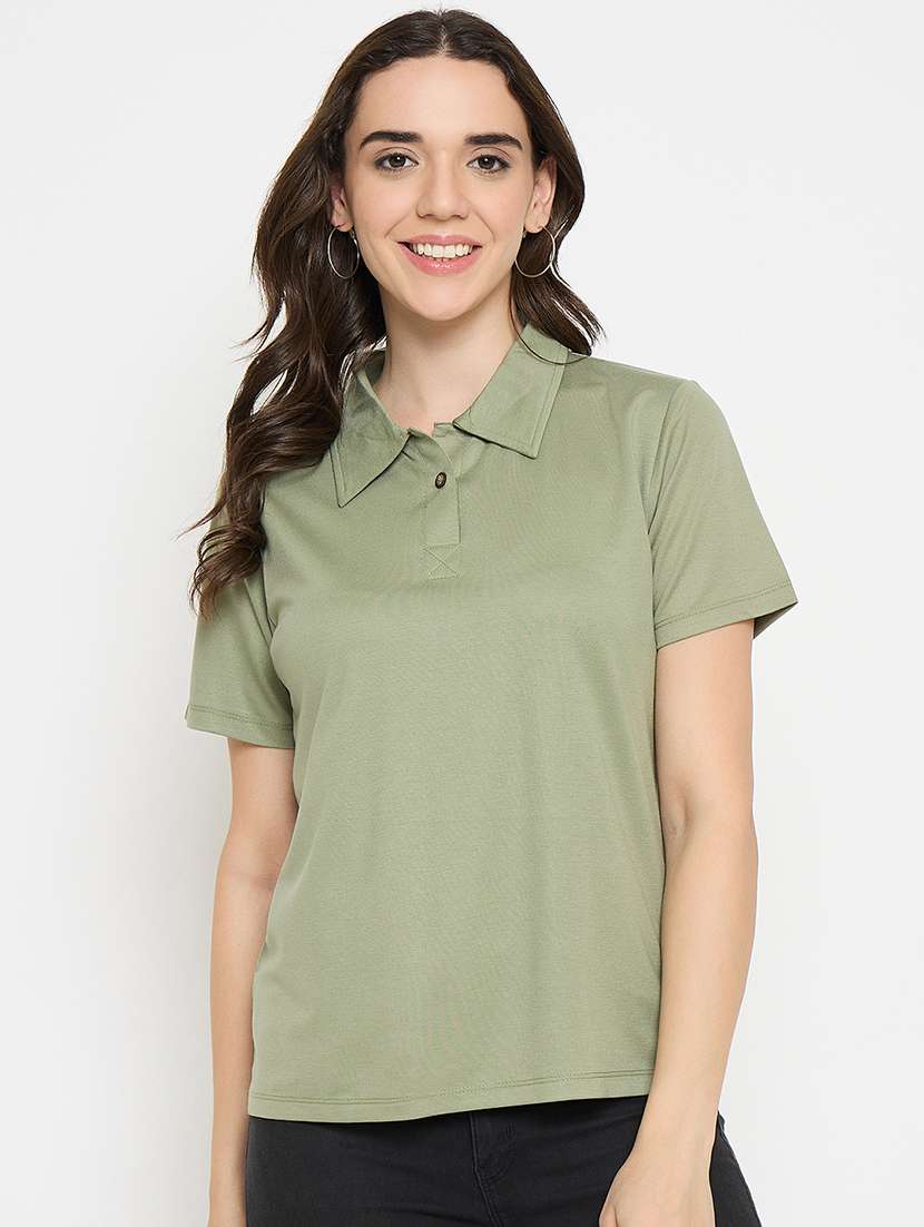 olive cotton blend plain tshirt