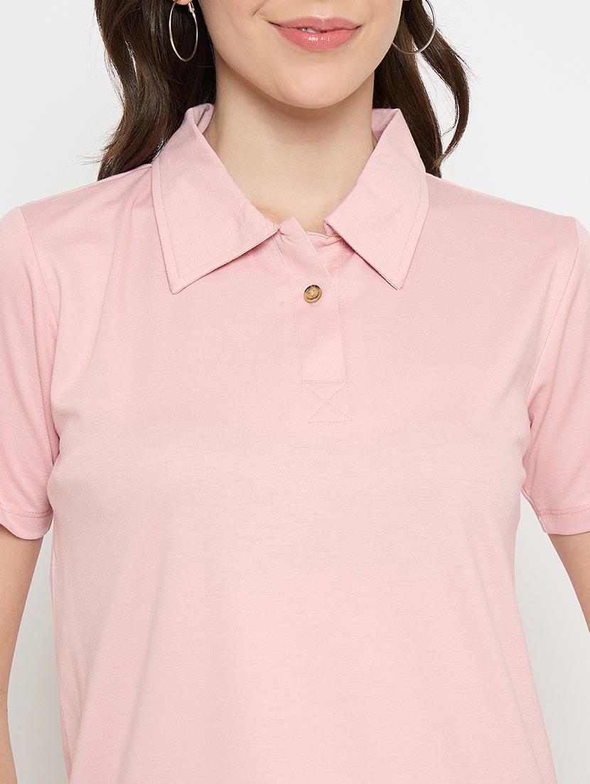 pink cotton blend plain tshirt - 21925882 - Standard Image - 4