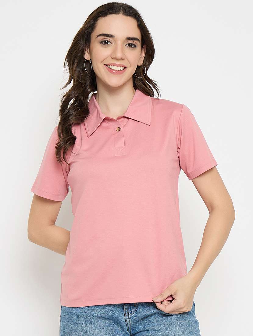 peach cotton blend plain tshirt - 21925883 - Zoom Image - 0