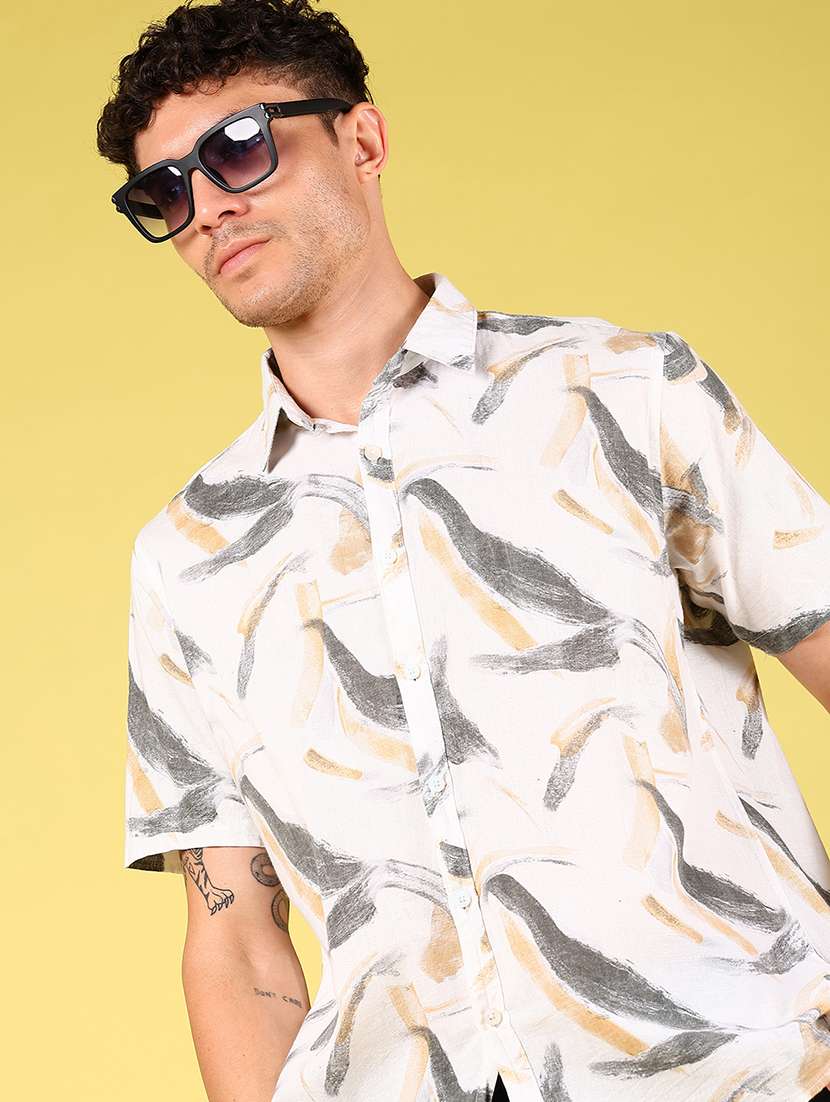 men printed short sleeve regular fit casual shirt