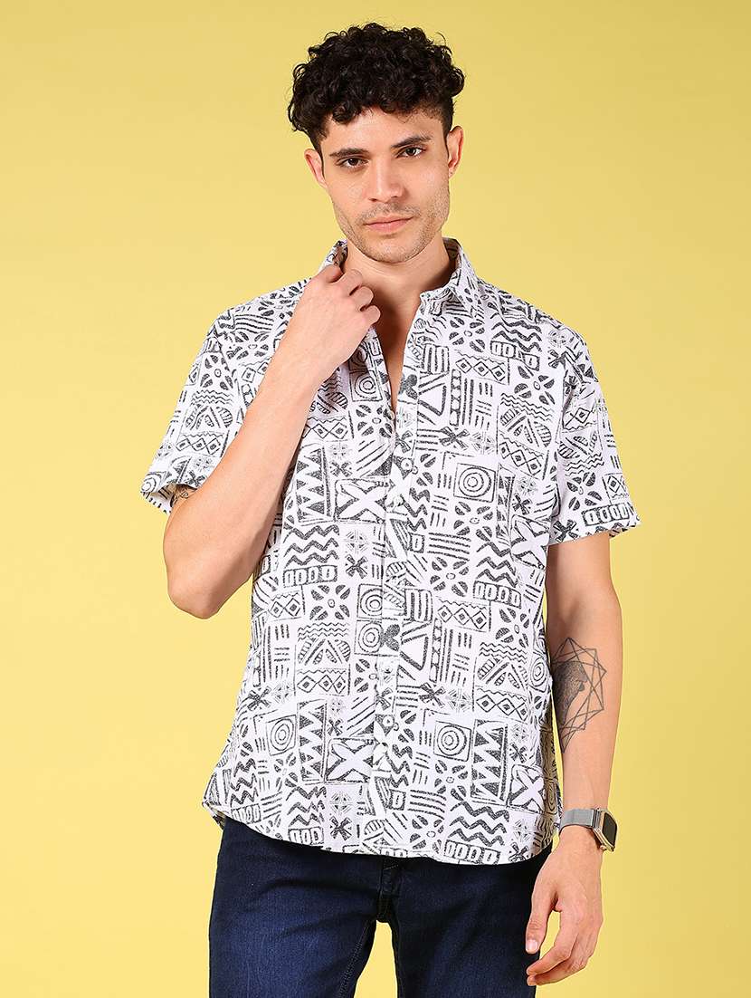 men printed short sleeve regular fit casual shirt - 21925899 -  Standard Image - 1