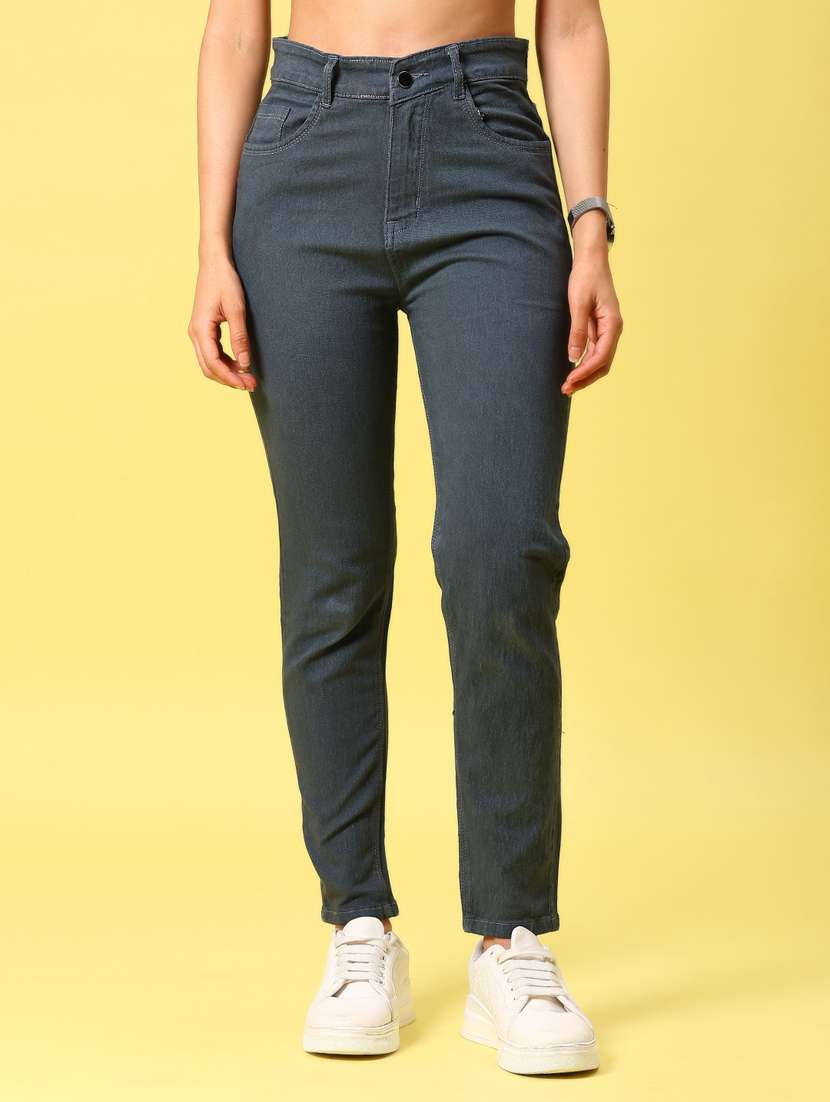 women solid high rise slim fit jean