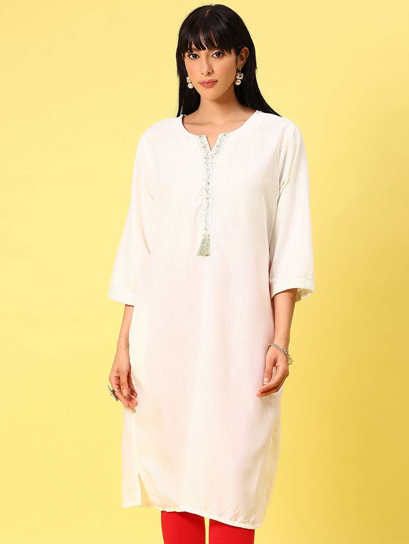 women three quarter sleeve straight kurta - 21925949 -  Standard Image - 1